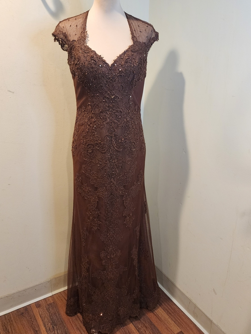 IVONNE D for Mom Cheri Elegant Brown Lace Evening Gown Women Formal Dress Sz 10